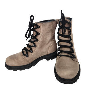 Sorel Womens Lennox Lace Up Boots Size 6 Bootie Taupe Leather Waterproof Combat
